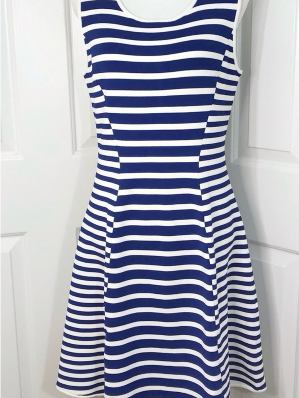 Pink Tartan Blue and White Striped Sleeveless Fit & Flare Dress